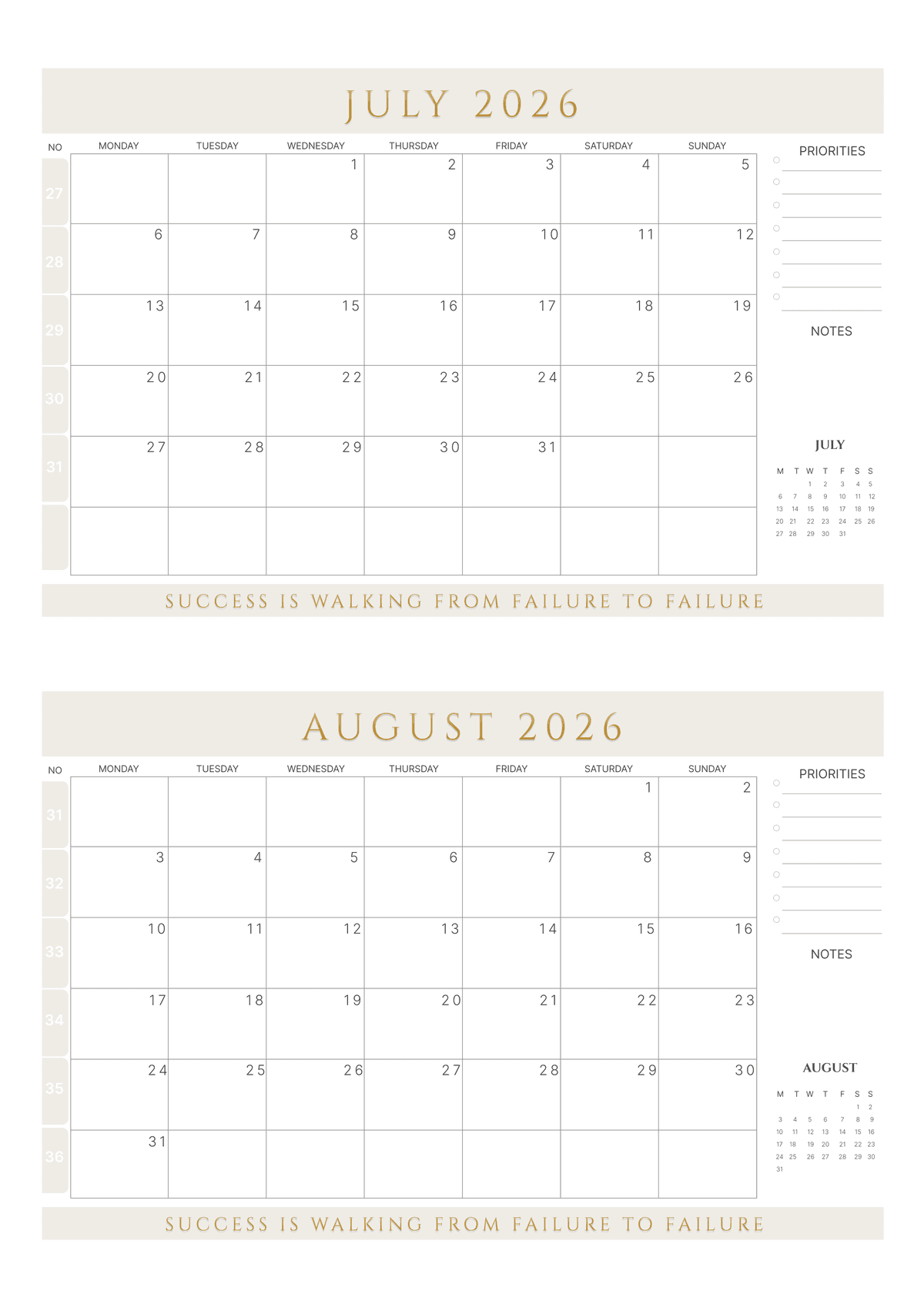 Rainbow Color - 4 Month Calendar