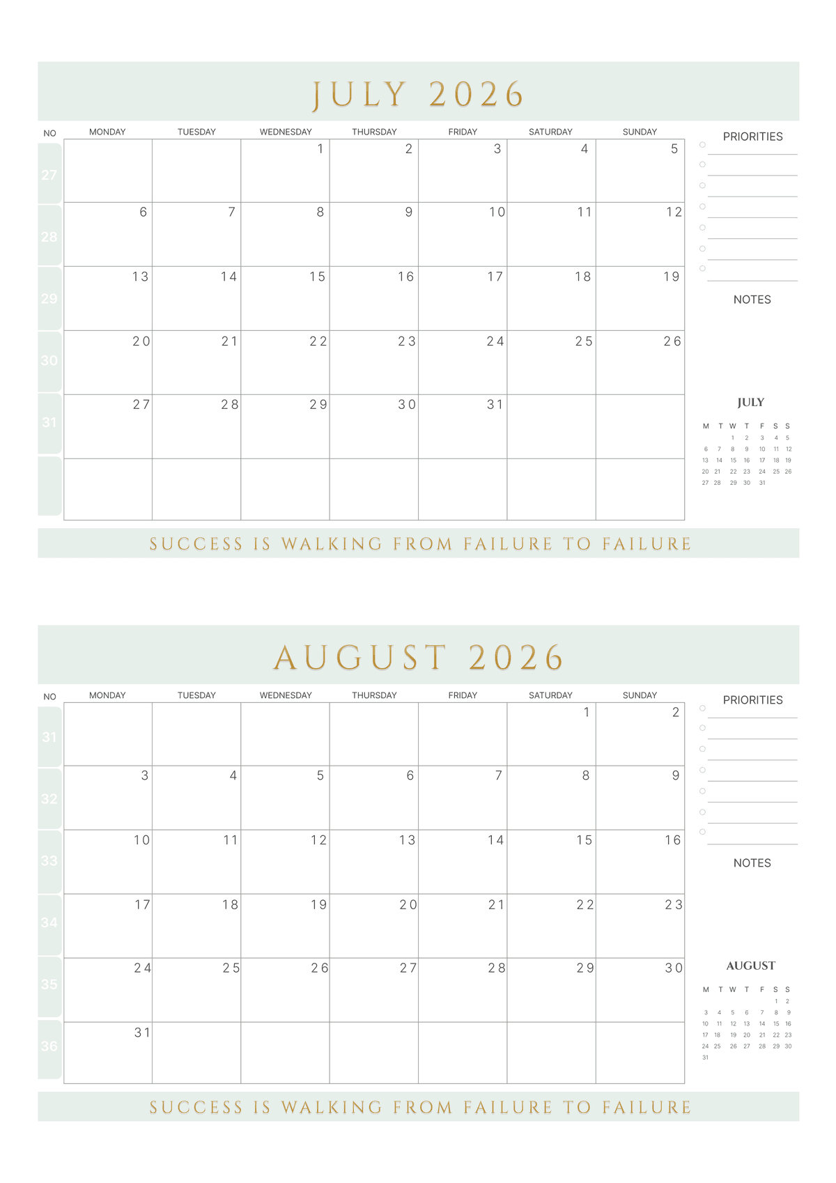 Colorful 2 Month Calendar