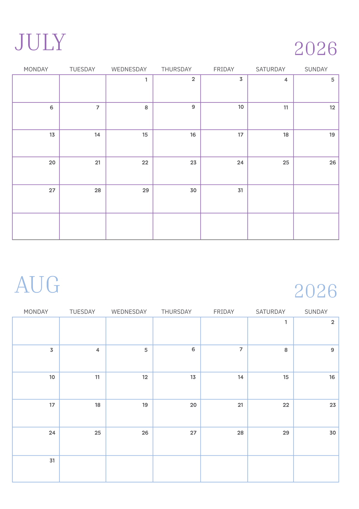 3 Month 2026 Calendar - April to June