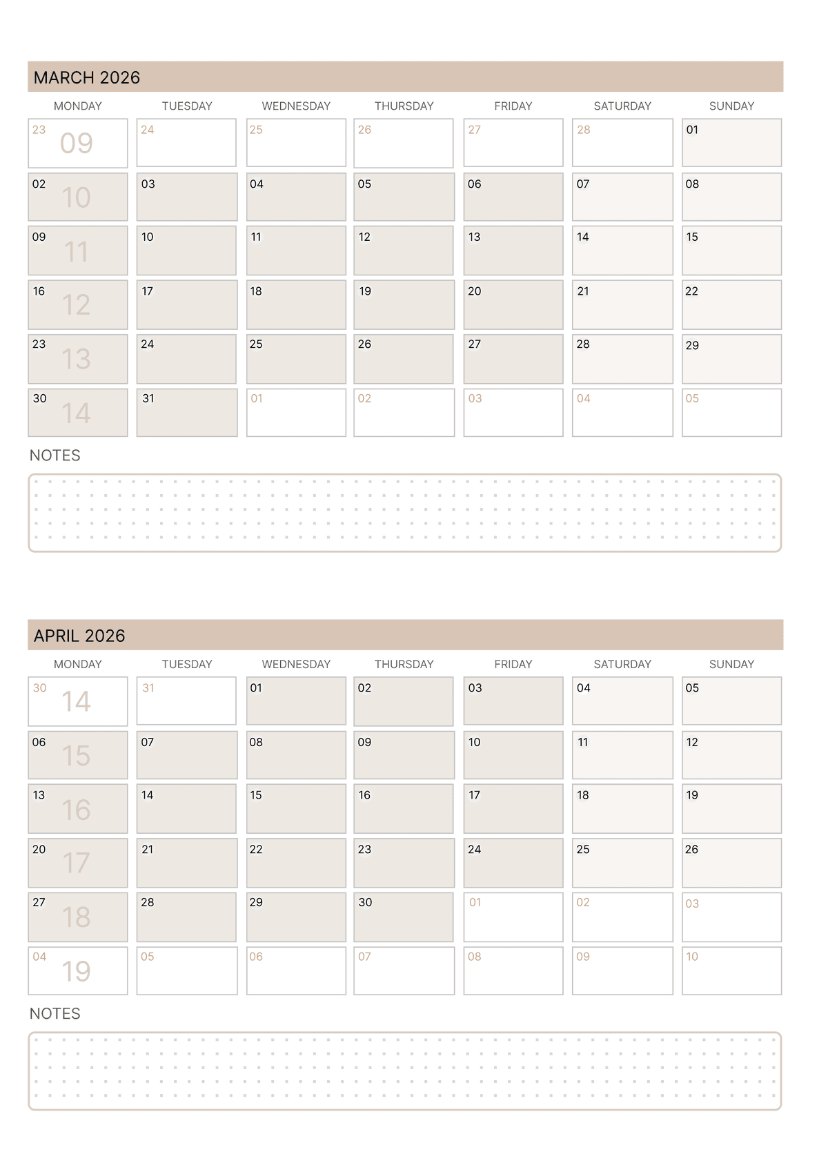 Rainbow Color - 4 Month Calendar