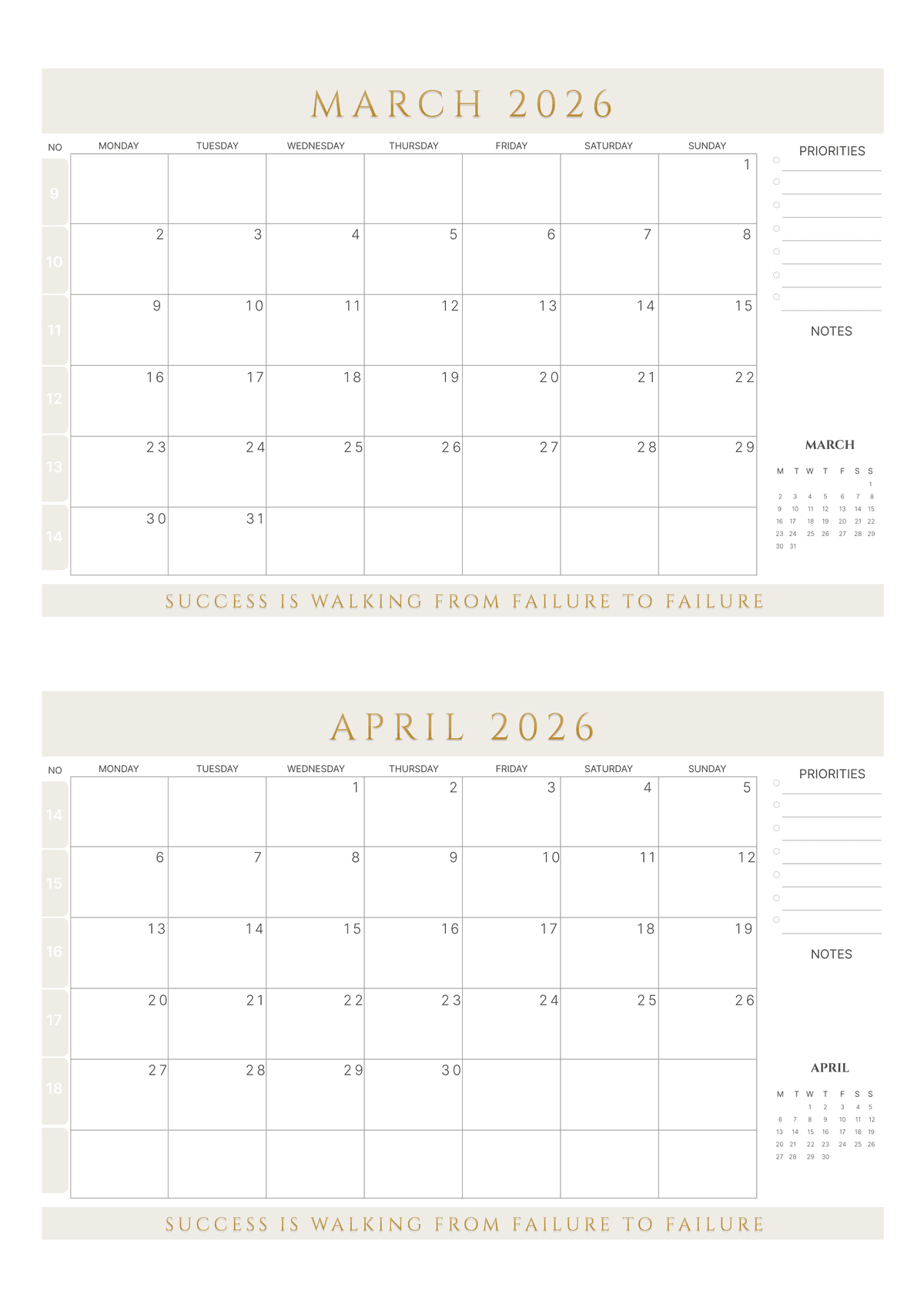 Rainbow Color - 4 Month Calendar