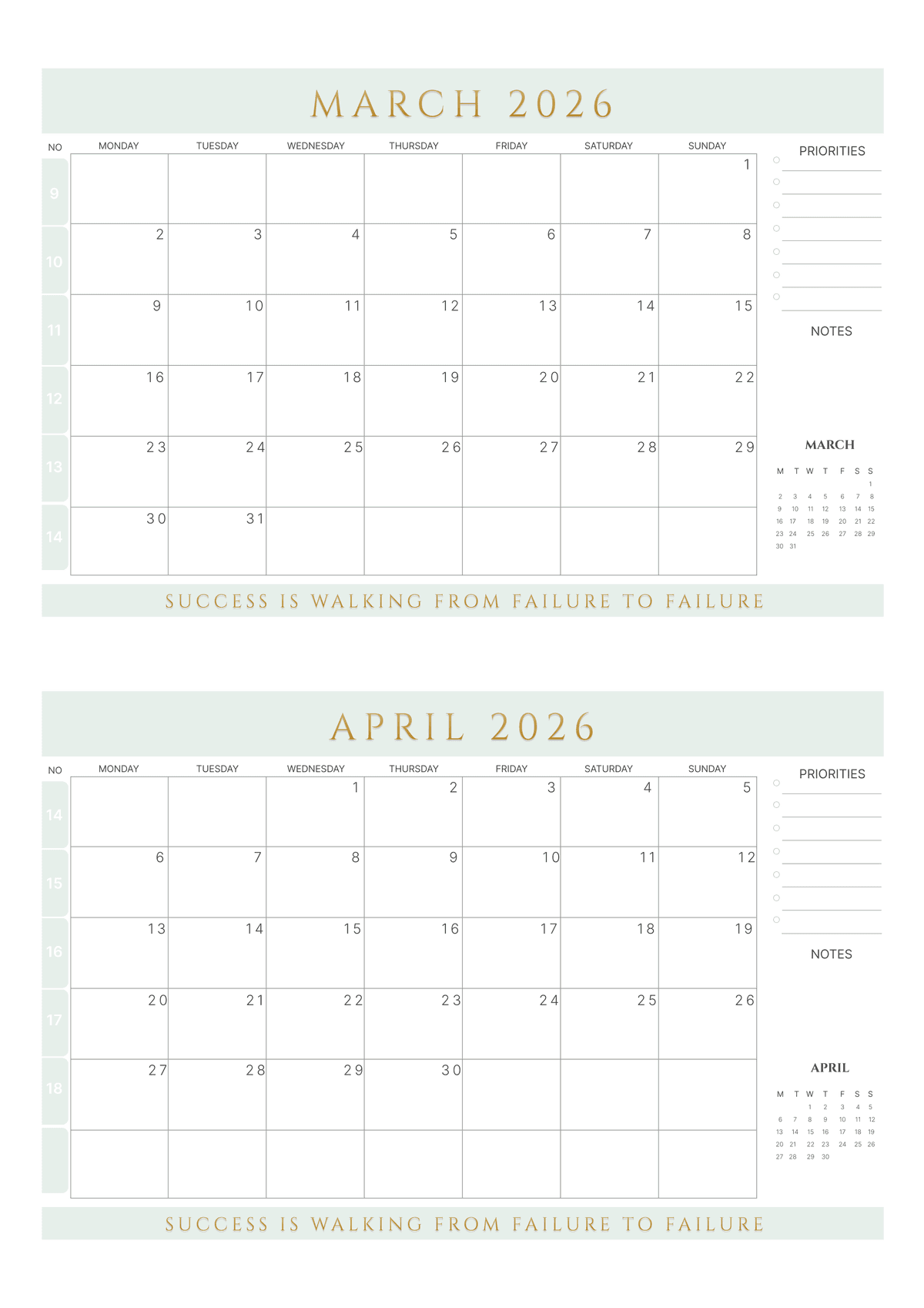 Colorful 4 Month Calendar