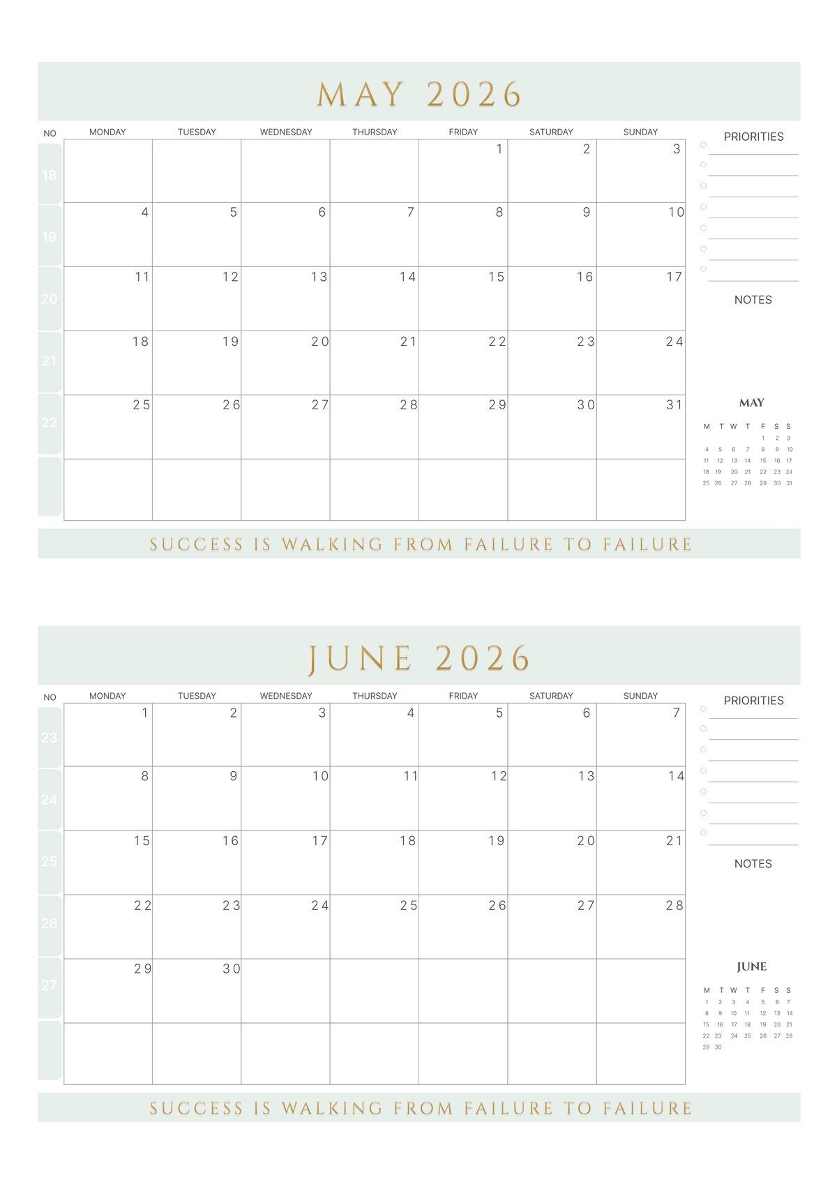 Rainbow Color - 4 Month Calendar