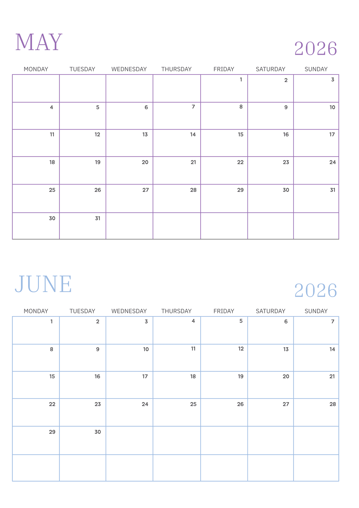 Rainbow Color - 4 Month Calendar