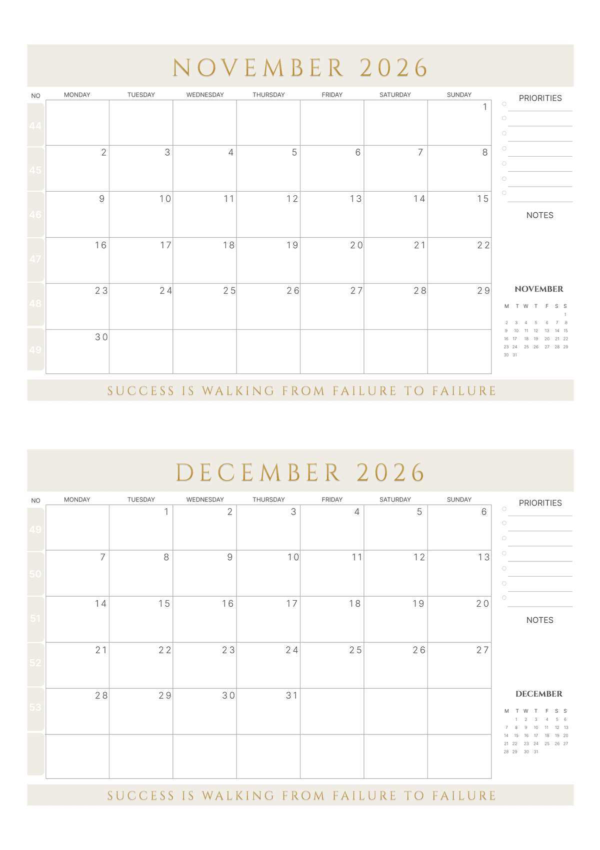 Rainbow Color - 4 Month Calendar