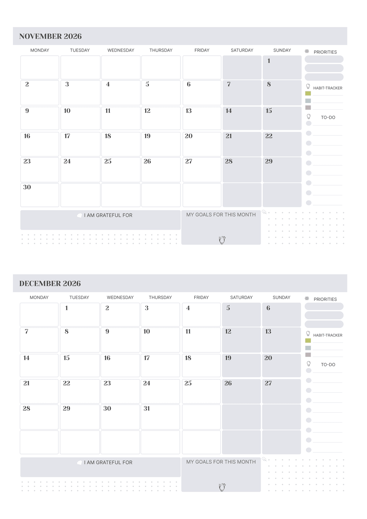 Rainbow Color - 4 Month Calendar