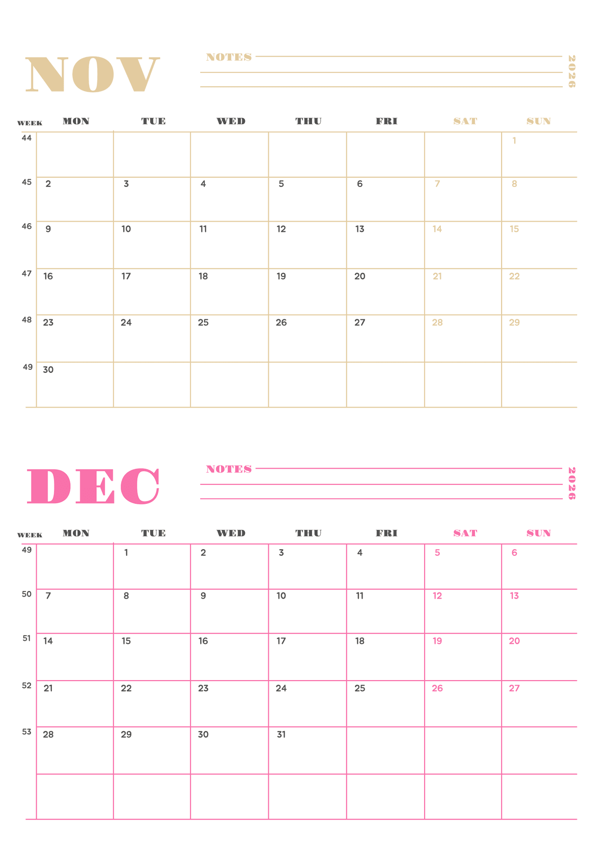 Colorful 4 Month Calendar