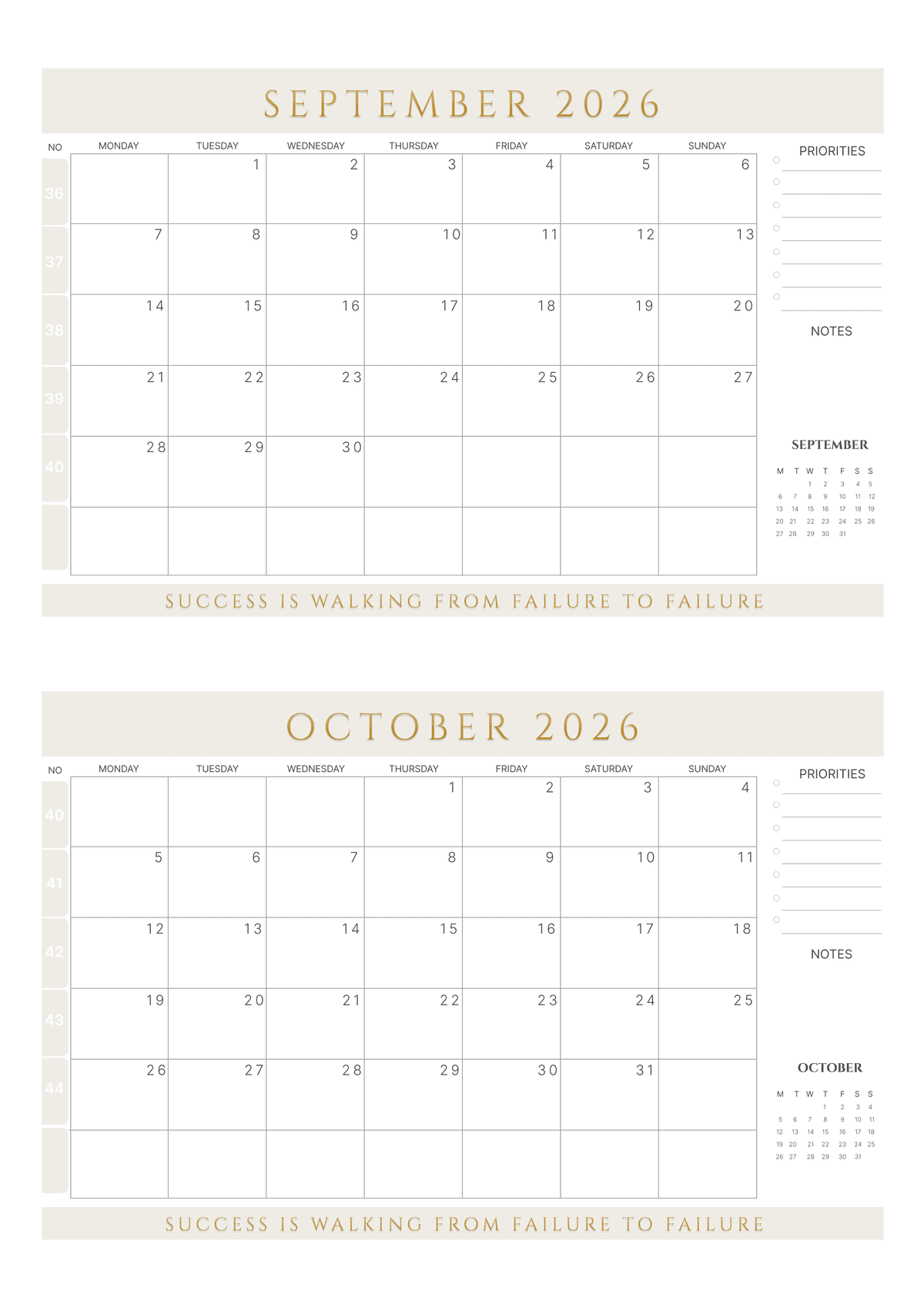 Rainbow Color - 4 Month Calendar