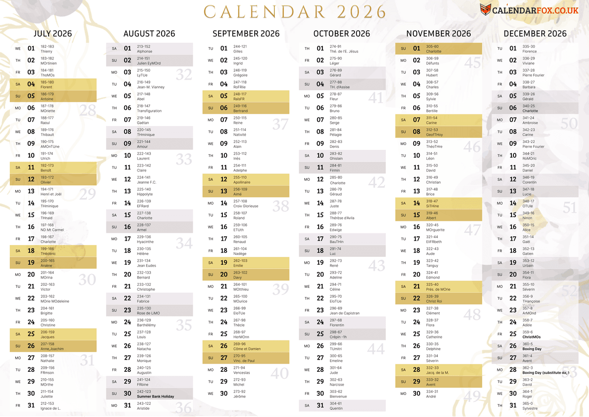 Yellow Gold Aesthetic - Janury to december 2026