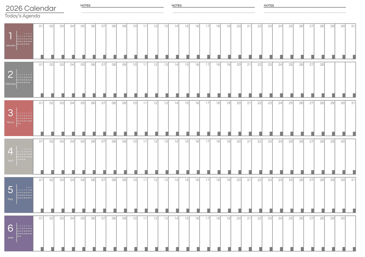 Colorful First Semester Calendar with Notes