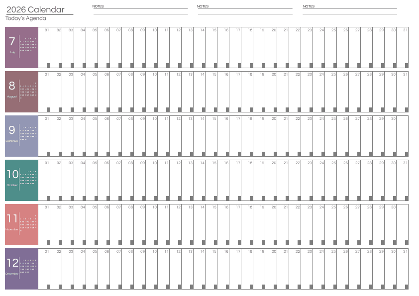 Colorful Second Semester Calendar with Notes