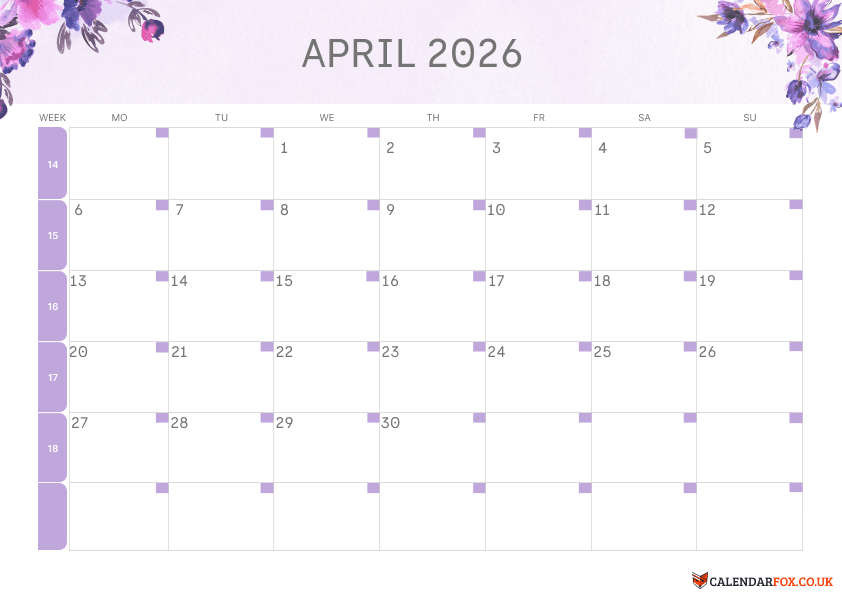 April Calendar Floral Theme 1