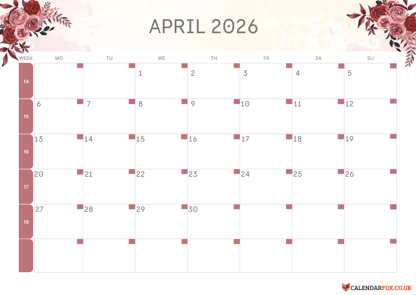 April Calendar Floral Theme 3