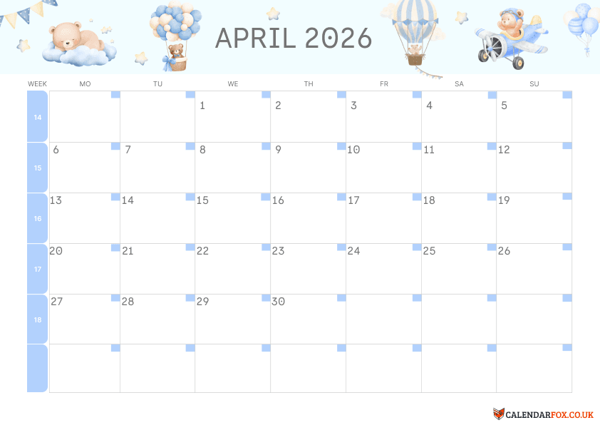 April Calendar Kids Theme 2