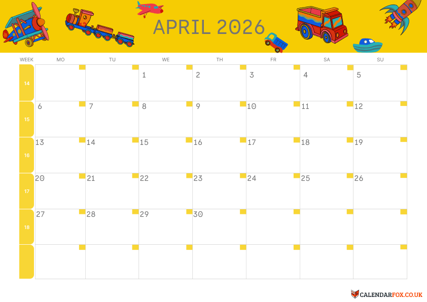 April Calendar Kids Theme 3