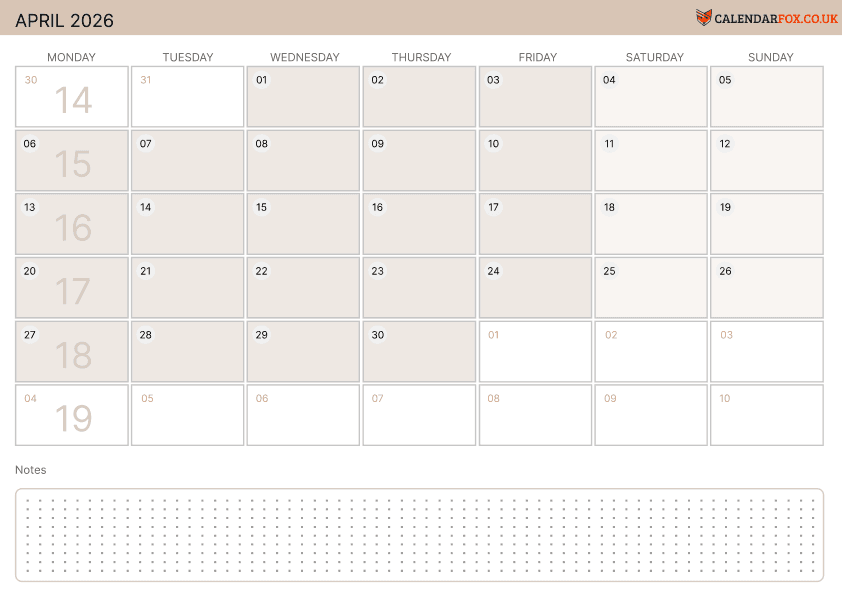 April Calendar Minimalist Theme 2