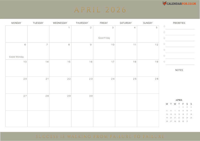 April Calendar Minimalist Theme 4
