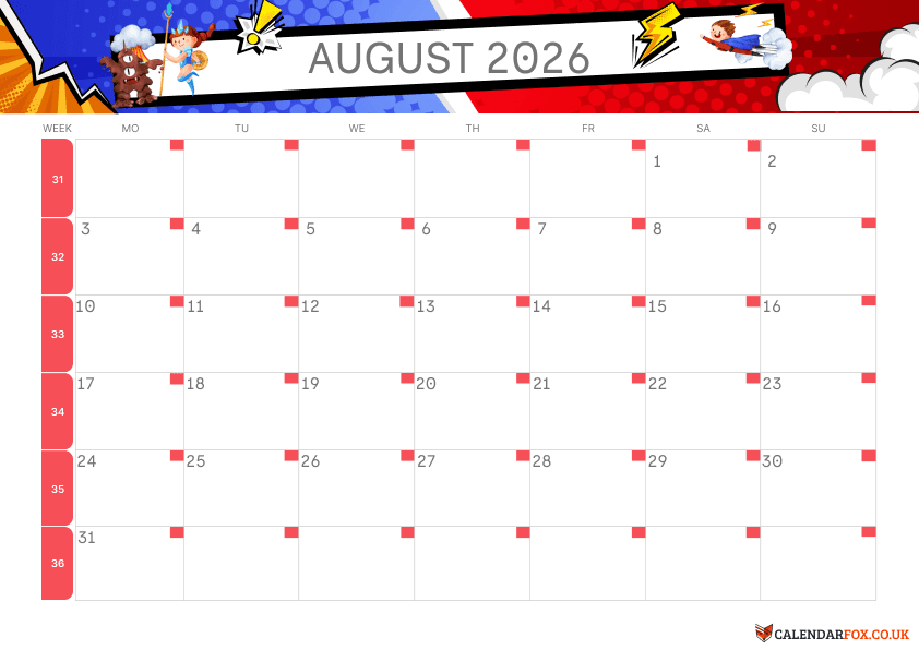 Calendar August Kids Theme 2