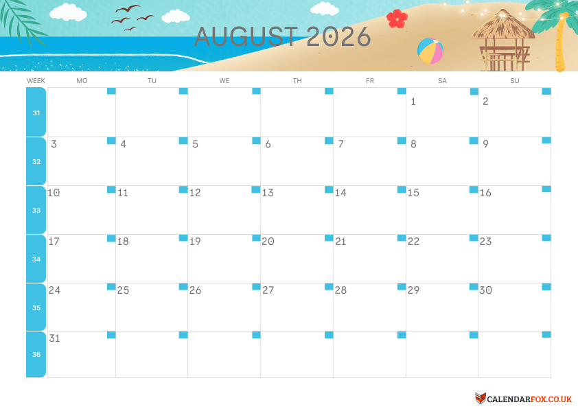 Calendar August Late Summer Theme 3