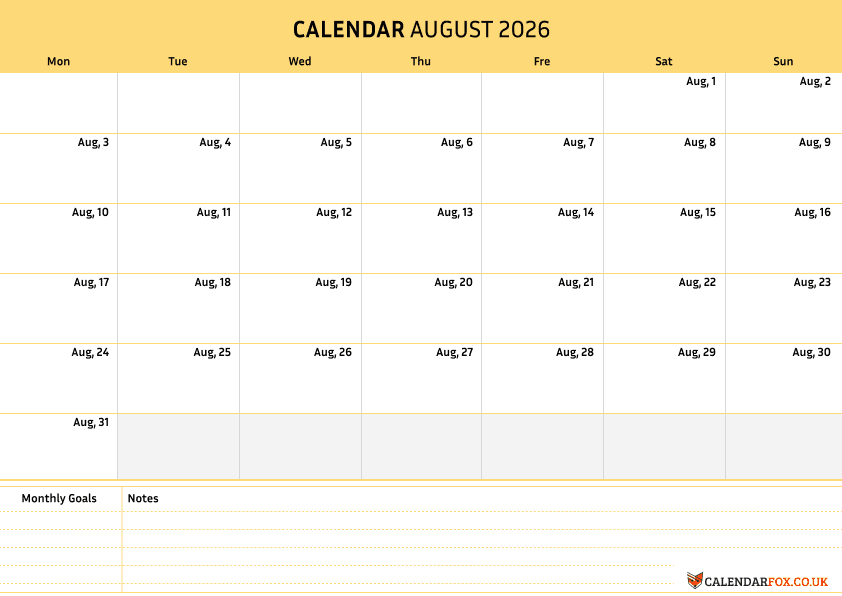 Calendar August Minimalist Theme 3