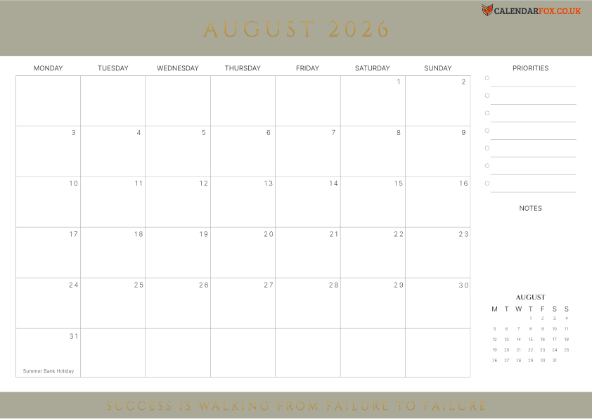 Calendar August Minimalist Theme 4