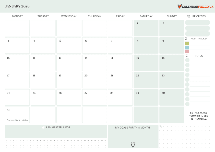 Calendar August With To Do List