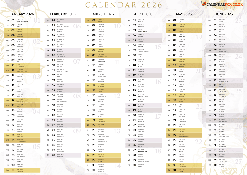 Calendar 2026 with Week Number