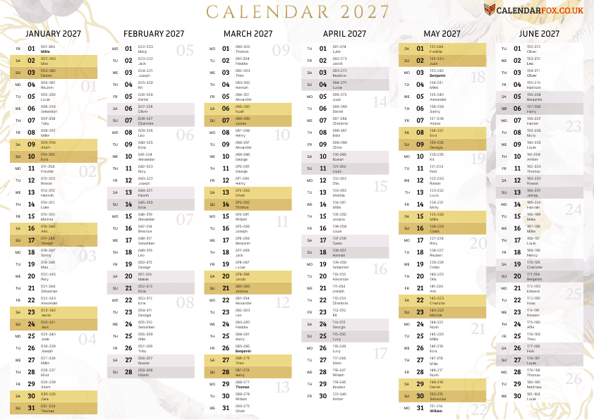 Calendar 2027 with Week Number