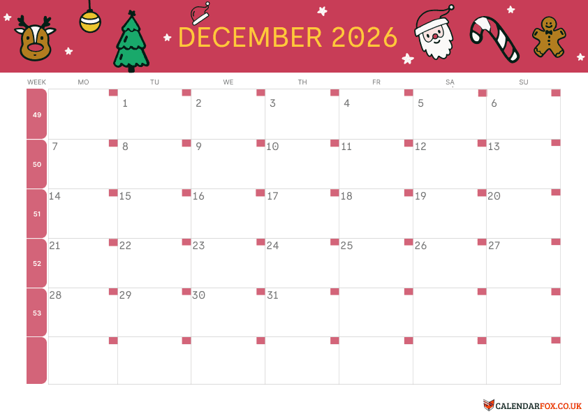Calendar December Christmas Theme 1