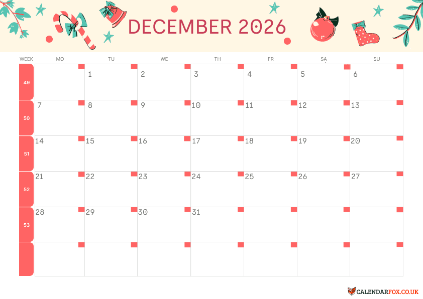 Calendar December Christmas Theme 3