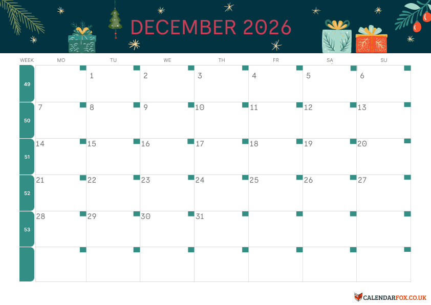 Calendar December Christmas Theme 4