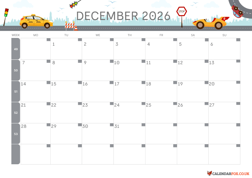 Calendar December Kids Theme 1