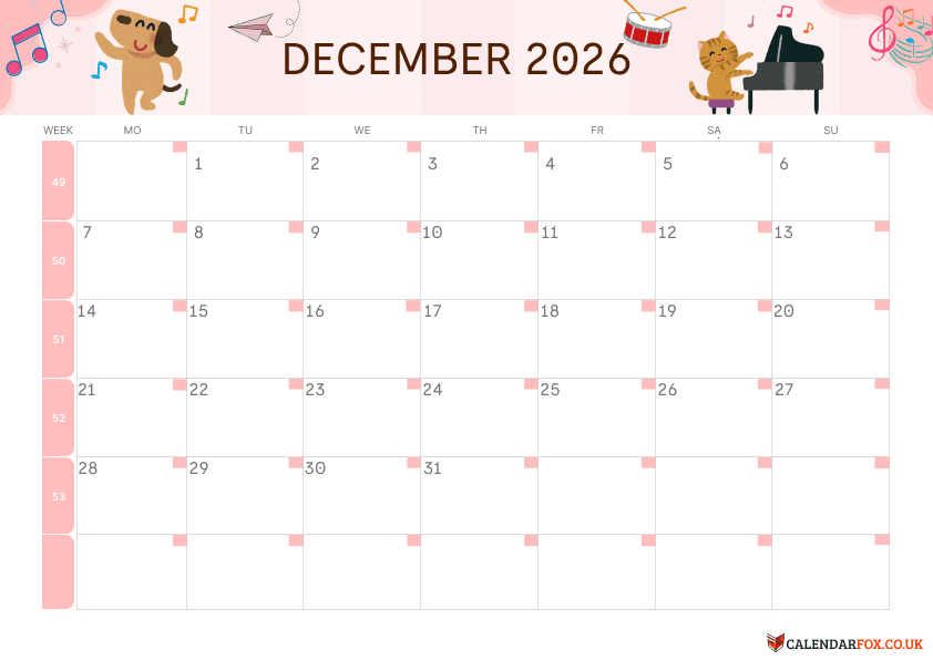 Calendar December Kids Theme 3
