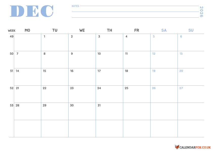 Calendar December Minimalist Theme 1