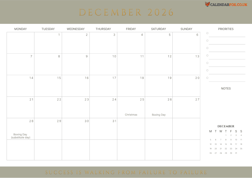 Calendar December Minimalist Theme 4