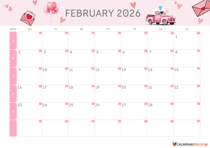 February Calendar - Valentine Theme