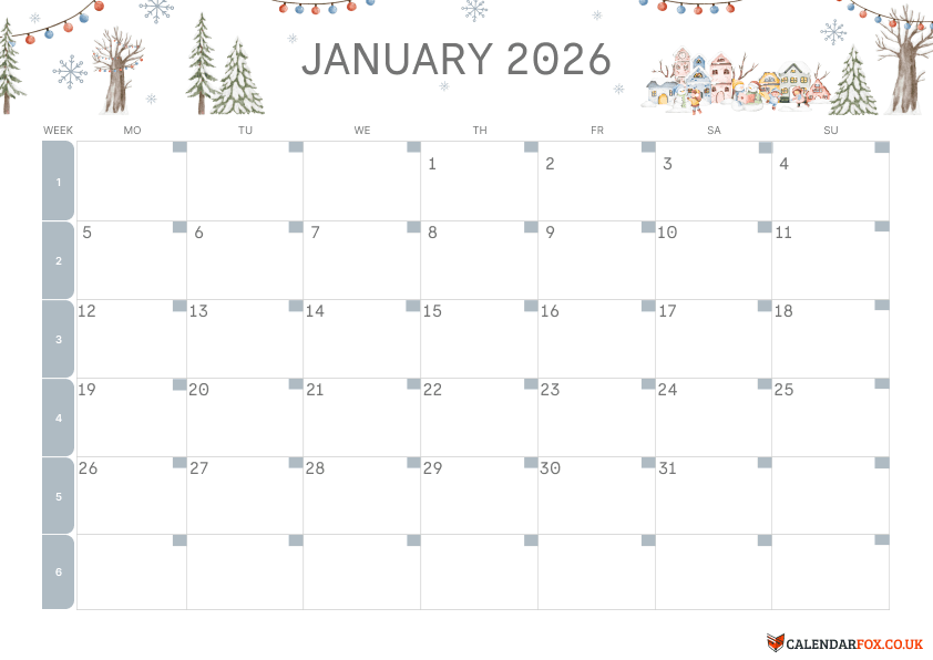 January Calendar - Winter Theme