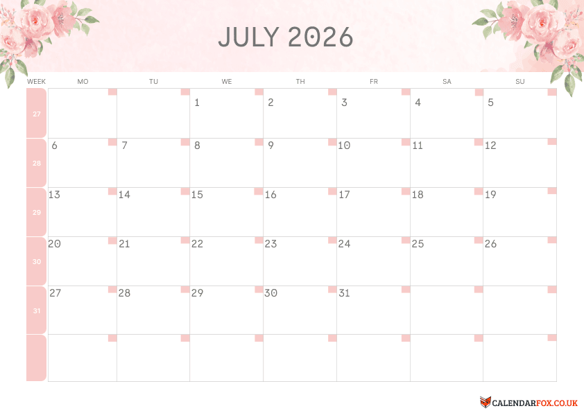 July Calendar Floral Theme 2