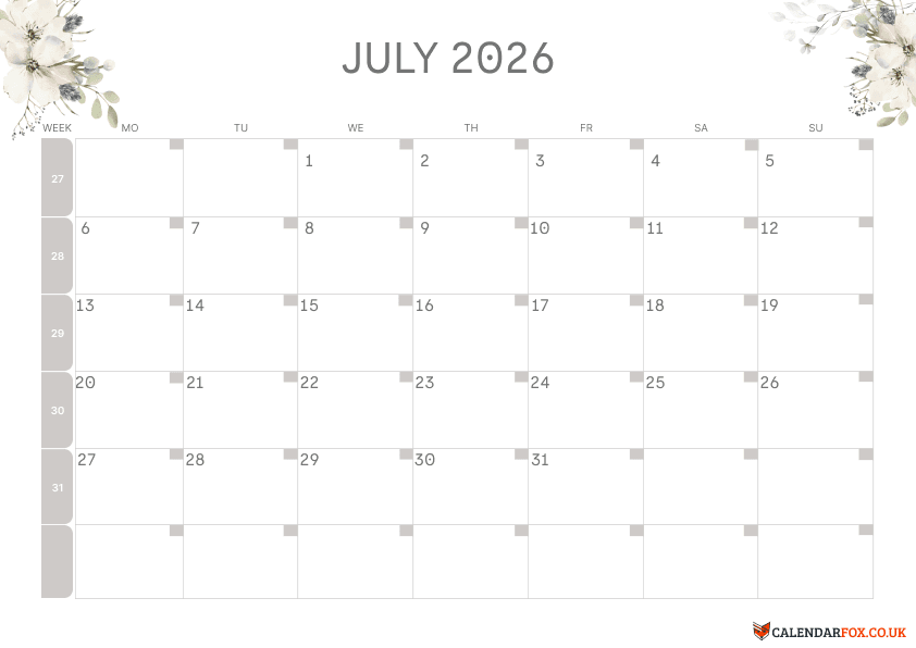 Blank January calendar