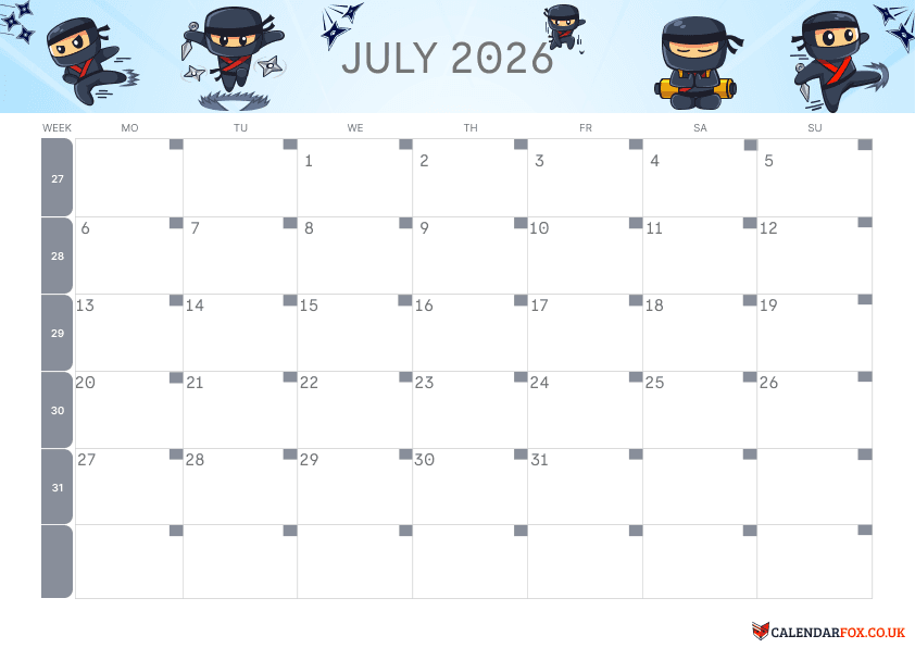 July Calendar Kids Theme 4
