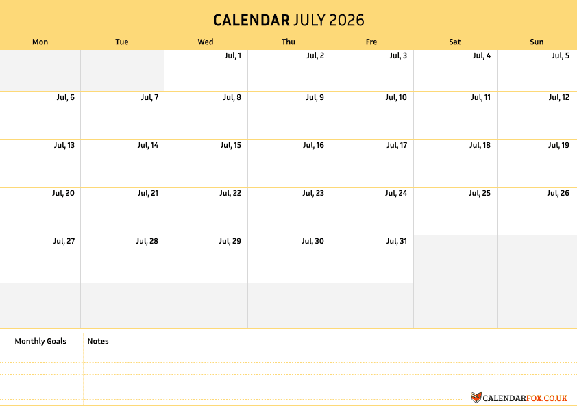 July Calendar Minimalist Theme 3