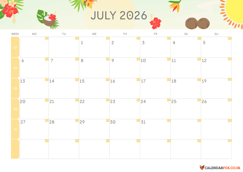 July Calendar Summer Theme 1