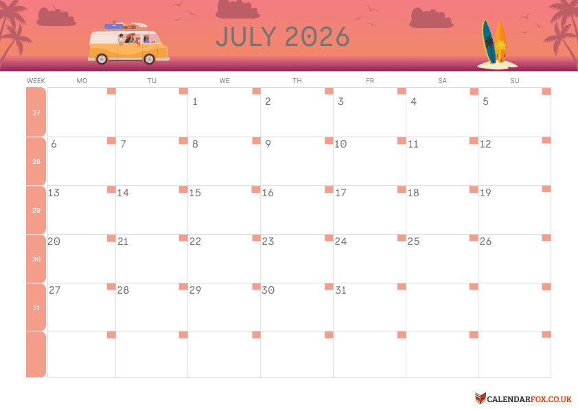 July Calendar Summer Theme 3