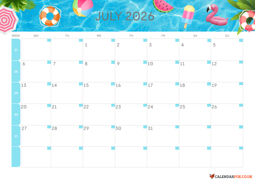 July Calendar Summer Theme 4
