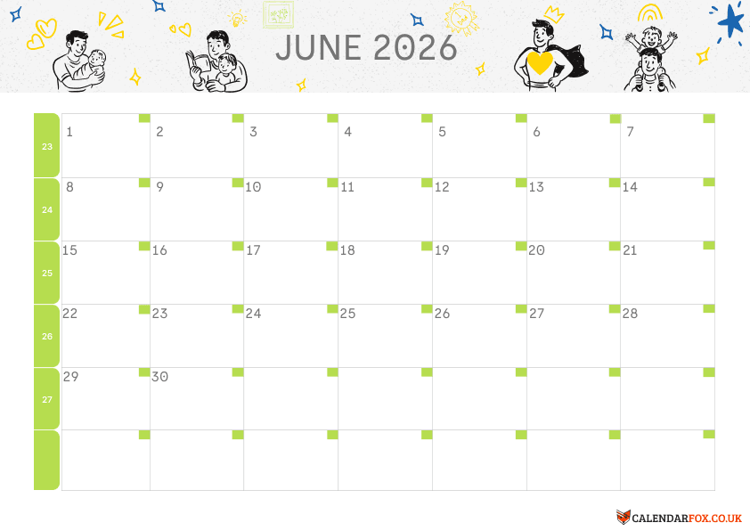 June Calendar Fathers Day Theme 1