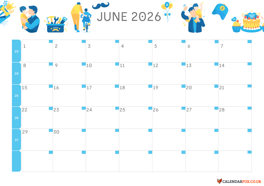 June Calendar Fathers Day Theme 2