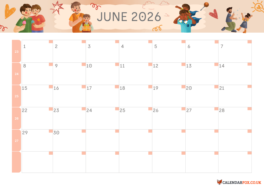 June Calendar Fathers Day Theme 3