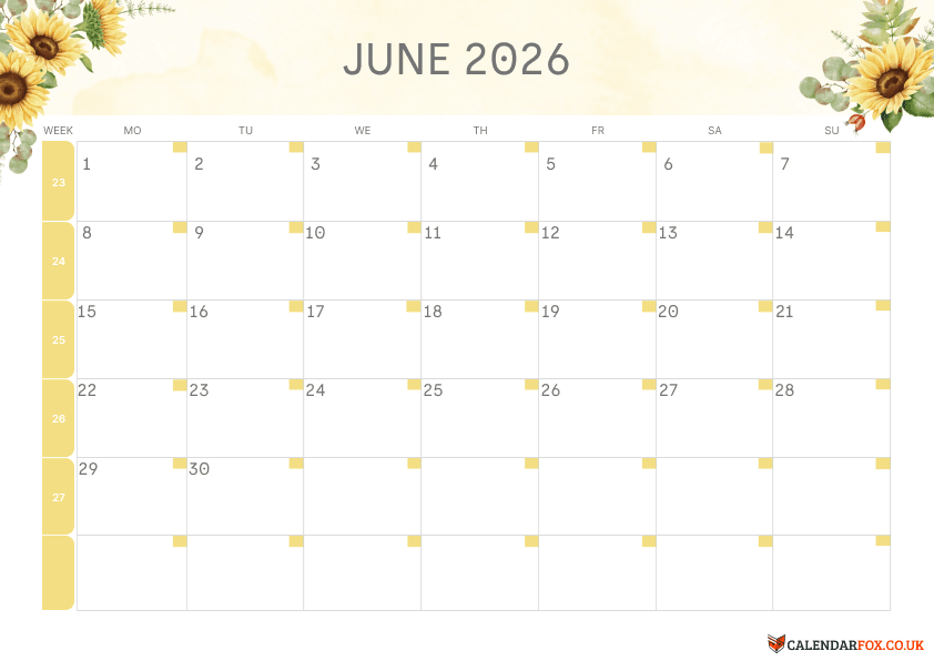 June Calendar Floral Theme 4