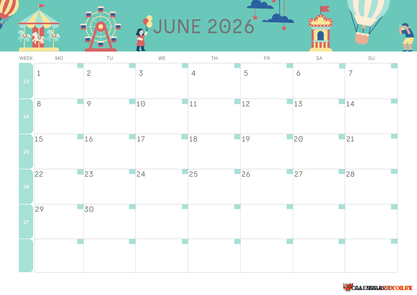 June Calendar Kids Theme 2
