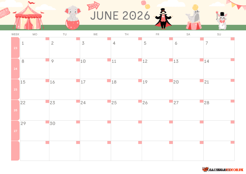 June Calendar Kids Theme 3
